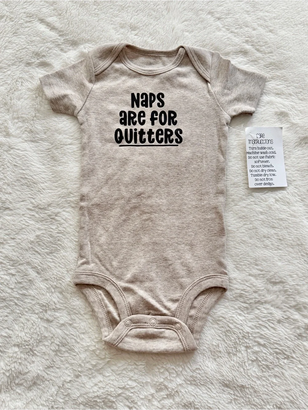 Naps are For Quitters Custom Short Sleeve Baby Bodysuit Tan Oatmeal Size 12M